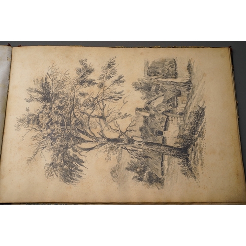 203 - A Victorian sketch book containing eight pencil sketches of European landscapes, book measures 27cm ... 