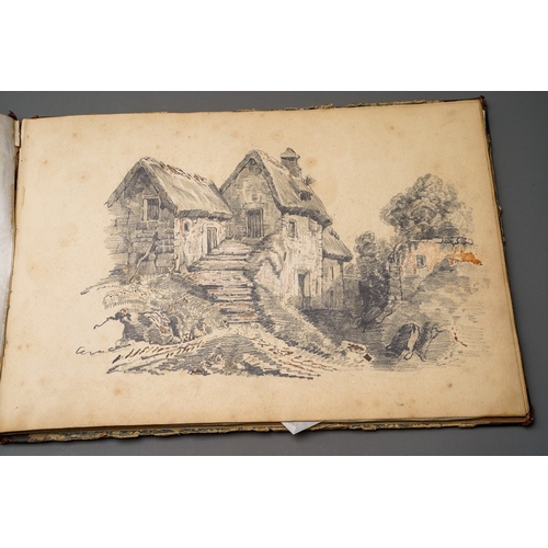 203 - A Victorian sketch book containing eight pencil sketches of European landscapes, book measures 27cm ... 