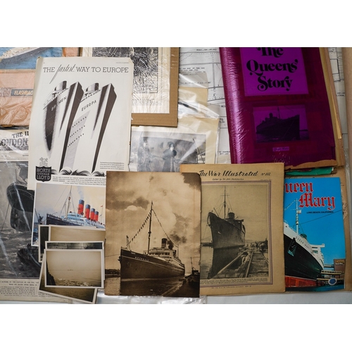 205 - Nautical Interest: a box of printed ephemera relating to cruise liners, shipping disasters, postcard... 