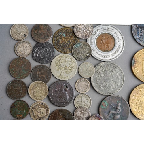 220 - A bag of assorted British and world coins, medallions, etc, mostly British pre-decimal, including Ge... 