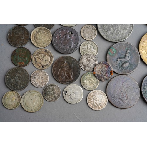 220 - A bag of assorted British and world coins, medallions, etc, mostly British pre-decimal, including Ge... 