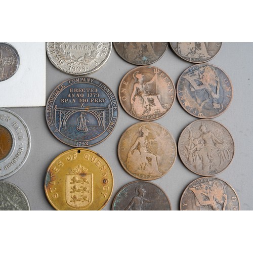 220 - A bag of assorted British and world coins, medallions, etc, mostly British pre-decimal, including Ge... 