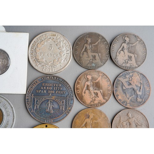 220 - A bag of assorted British and world coins, medallions, etc, mostly British pre-decimal, including Ge... 