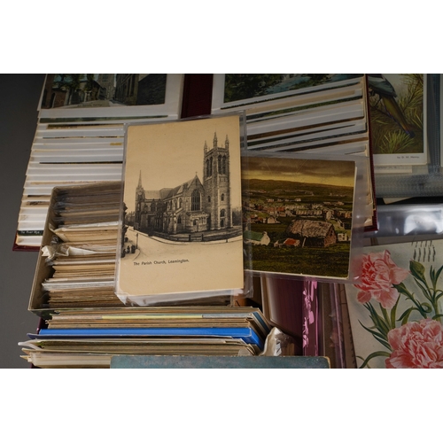 222 - A collection of postcards in four albums and loose, including topographical views in Derbyshire, in ... 