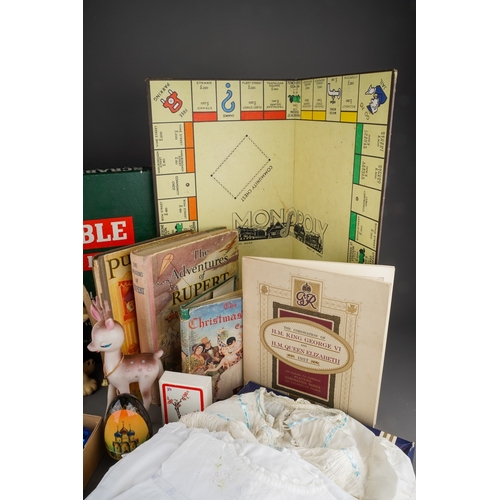 232 - A group of juvenalia, collectables, vintage Christmas decorations, etc, including vintage Monopoly, ... 