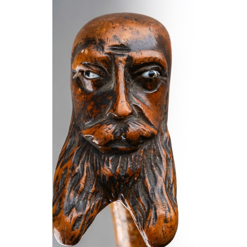 233 - A late 19th / early 20th century bearded face thorn walking stick, with glass eyes, length 82cm (2)