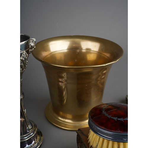 246 - A group of silver to include: napkin ring, cased spoon, two medals and a circular tortoiseshell clot... 