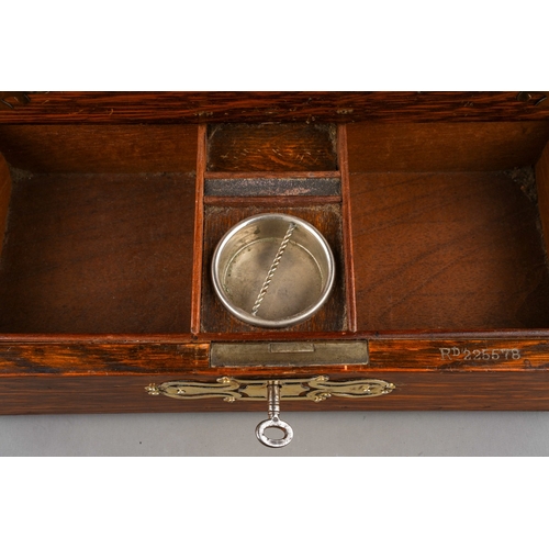 254 - A Victorian style brass mounted oak writing box, the lower drawer slides out to reveal fitted sectio... 