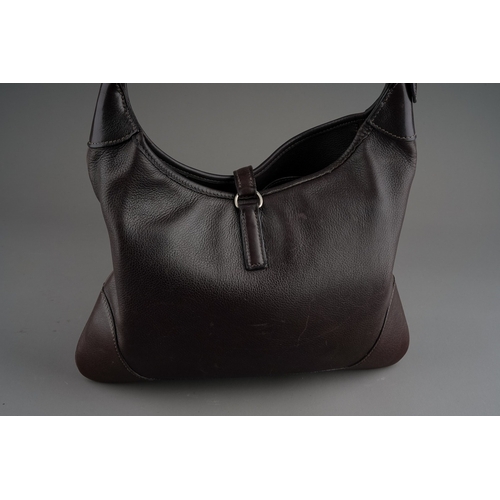 287 - A boxed Hermes Trim dark brown leather shoulder handbag, width 29.5cm, comes with cloth dust bag and... 
