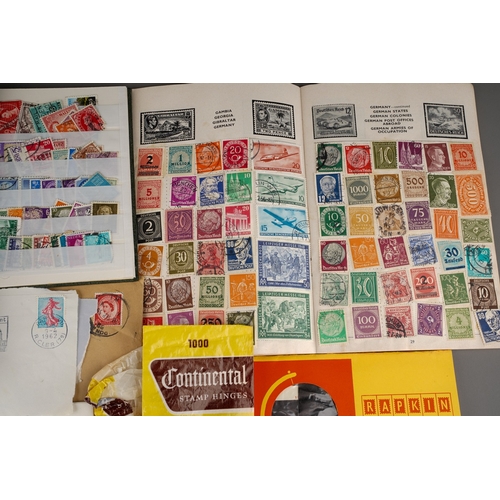 293 - A school boy stamp collecting kit, including a G.F Rapkin Ltd Universal Stamp Album (empty), a Sea H... 