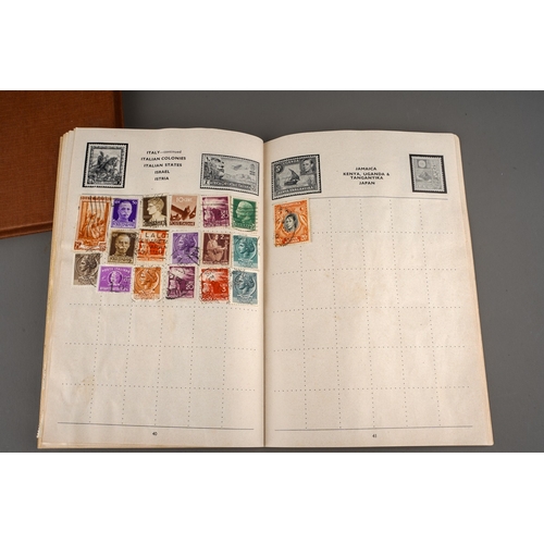 293 - A school boy stamp collecting kit, including a G.F Rapkin Ltd Universal Stamp Album (empty), a Sea H... 