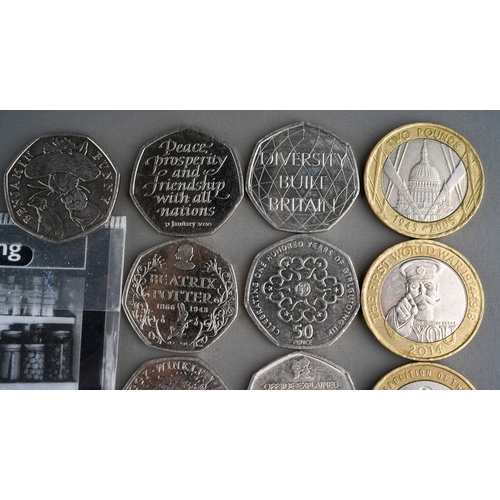 304 - A collection of UK coins: 50p to include: VC, Girlguiding 2010, Diversity, Offside Explain and 4 x B... 