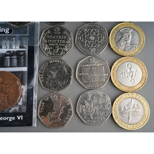 304 - A collection of UK coins: 50p to include: VC, Girlguiding 2010, Diversity, Offside Explain and 4 x B... 