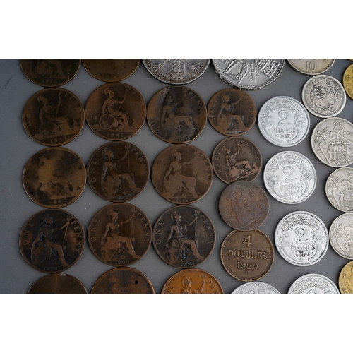 316 - Collection of British and foreign coinage to include 1887 silver crown, 1817 George III silver coin ... 