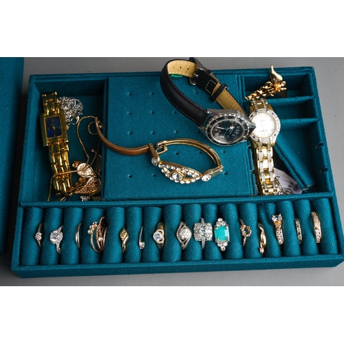 319 - A jewellery box containing 9 ct gold letter K pendant set with white stones  and assorted costume je... 