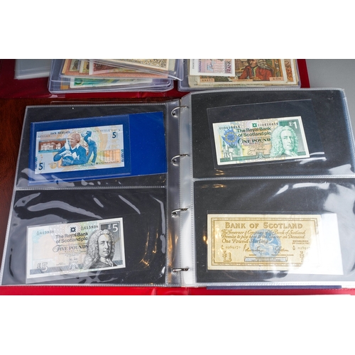 320 - Three folders of British and World banknotes, ten coin first day covers, other world coin sets and a... 