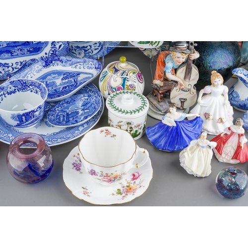 360 - Assorted ceramics and glass to include: Modern Spode blue and white dishes, a bowl and Copeland Spod... 