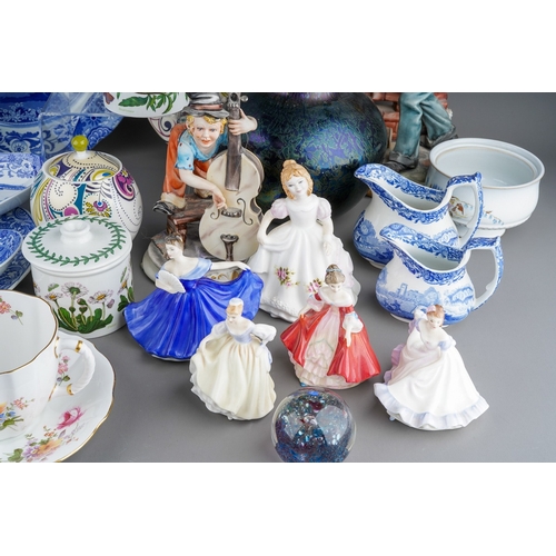 360 - Assorted ceramics and glass to include: Modern Spode blue and white dishes, a bowl and Copeland Spod... 