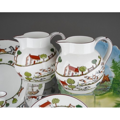 361 - A box of late 19th and 20th century hunting themed china, comprising a near pair of Continental porc... 