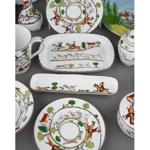 361 - A box of late 19th and 20th century hunting themed china, comprising a near pair of Continental porc... 