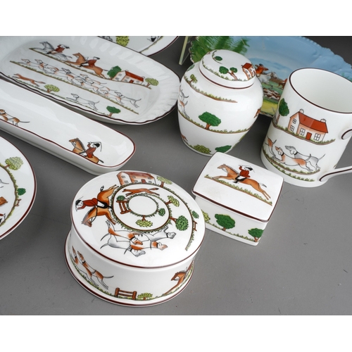 361 - A box of late 19th and 20th century hunting themed china, comprising a near pair of Continental porc... 