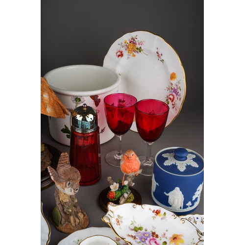 363 - A group of Royal Crown Derby assorted teawares, Portmeirion, Wedgwood, Country Artists, cranberry gl... 