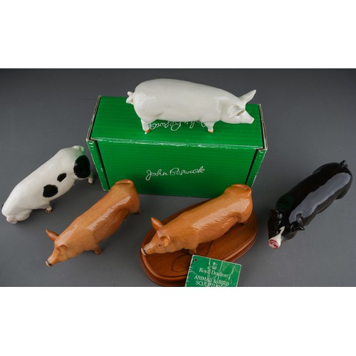 370 - Three Beswick and two Royal Doulton figures of pigs, comprising a Royal Doulton Tamworth Pig DA215, ... 