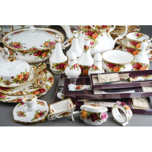 398 - Large collection of  Royal Albert Country Roses pattern tea and dinner wares to include coffee pot, ... 