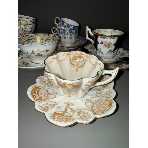 399 - Collection of cups and saucers mainly from 19th century to include Ridgway, Davenport, Coalport Batw... 