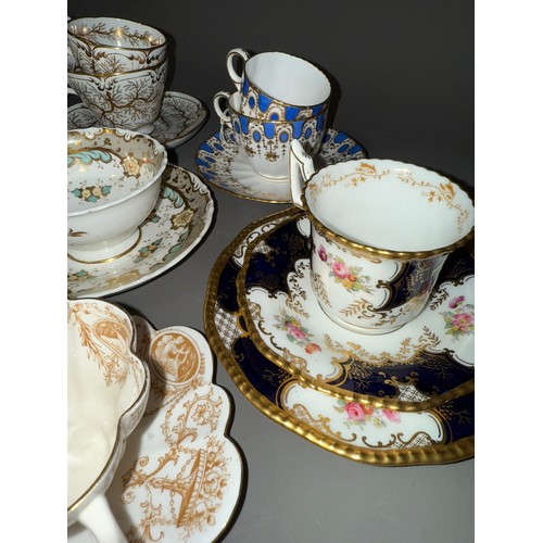 399 - Collection of cups and saucers mainly from 19th century to include Ridgway, Davenport, Coalport Batw... 