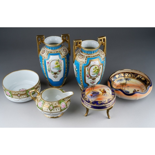 404 - Collection of Noritake porcelain to include 2 vases, milk jug and sugar bowl, lidded pin dish and bo... 