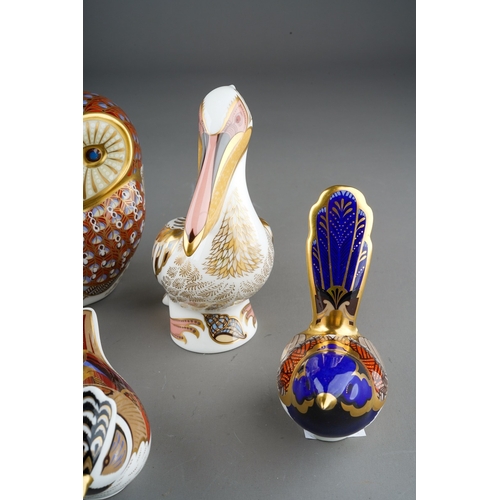 412 - 8 Royal Crown Derby paperweight - limited edition white pelican (no 2038 with gold stopper), Fairy W... 