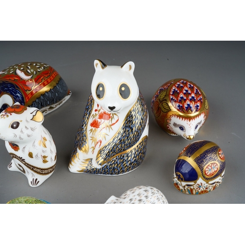 413 - 10 Royal Crown Derby paperweights to include Panda (10.5 cm, gold stopper), Frog Hop (6.5 cm, gold s... 