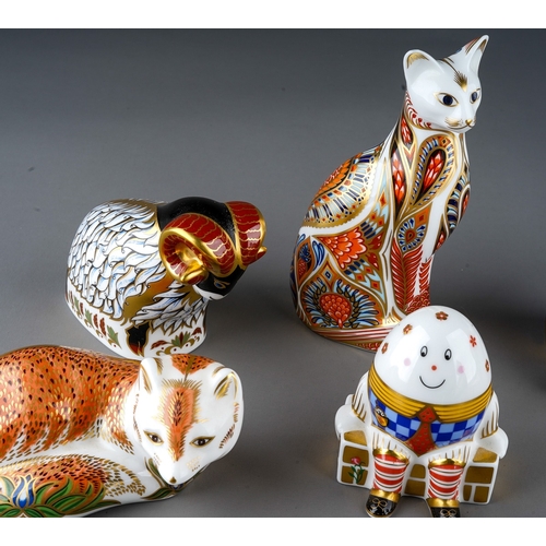 416 - 8 Royal Crown Derby paperweights to include School Boy Teddy ( 8 cm, gold stopper), Siamese Cat (13.... 