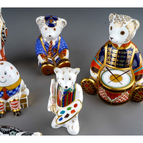 416 - 8 Royal Crown Derby paperweights to include School Boy Teddy ( 8 cm, gold stopper), Siamese Cat (13.... 