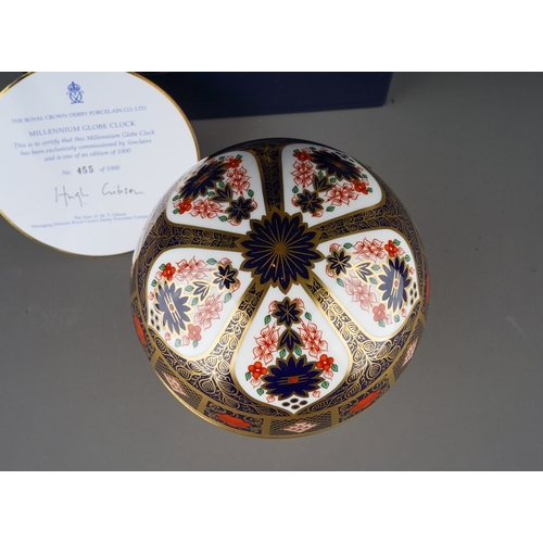 423 - Royal Crown Derby - An 1128 Imari Millennium Globe Clock, commissioned by Sinclairs, Limited edition... 