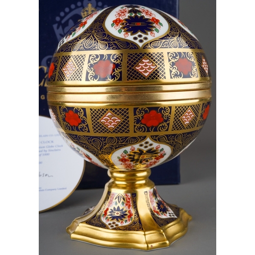 423 - Royal Crown Derby - An 1128 Imari Millennium Globe Clock, commissioned by Sinclairs, Limited edition... 