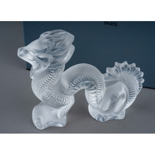 444 - Lalique glass figure of a dragon, in its original box, signed Lalique France to base