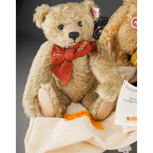 464 - A collection of Steiff Teddy Bears to include: 
1. Honey Bear with ceramic pot 2006, button and whit... 