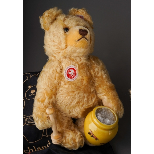 464 - A collection of Steiff Teddy Bears to include: 
1. Honey Bear with ceramic pot 2006, button and whit... 