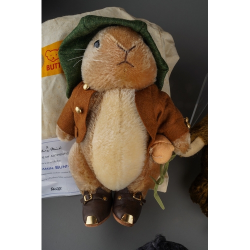 466 - A collection of Steiff to include: 
1. Benjamin Bunny, Danbury Mint, 26cm, button and yellow label 6... 