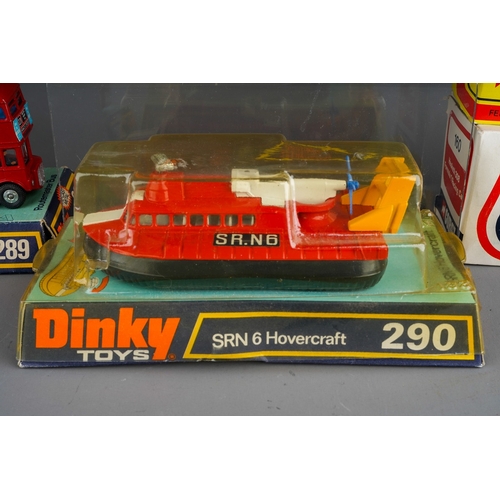 473 - Assorted die cast model to include: Dinky London Taxi, SRN6 Hovercraft, Routemaster bus together wit... 