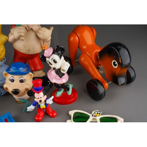 478 - Assorted vintage Toys including Disney: Mickey Mouse with a squeak; Mickey and Donald Duck rattles, ... 