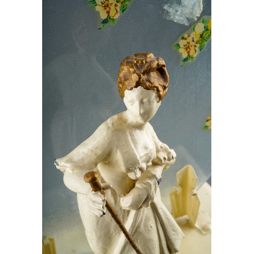 485 - An early 20th Century table lamp in the form of painted metal figure of an 18th Century lady with a ... 