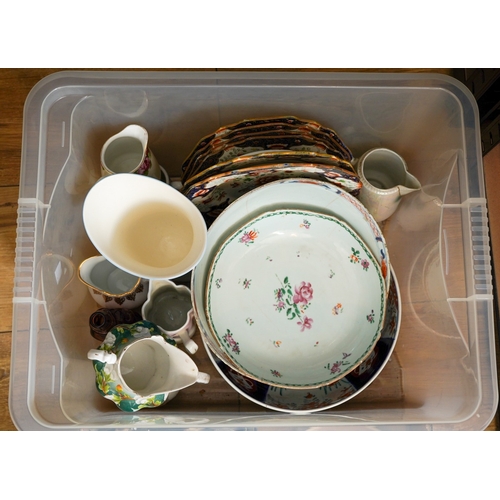 491 - Three boxes of assorted ceramics to include collection of German blue and white kitchen bowls, barre... 