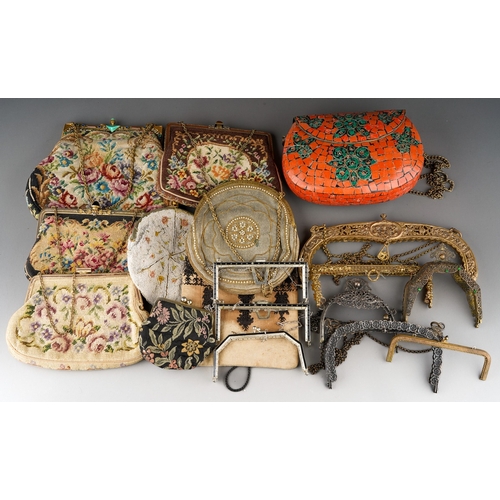 493 - A collection of early 20th Century metal mounted needlework and/or beaded  purses, a vintage mosaic ... 