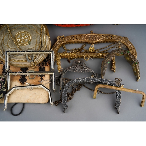 493 - A collection of early 20th Century metal mounted needlework and/or beaded  purses, a vintage mosaic ... 