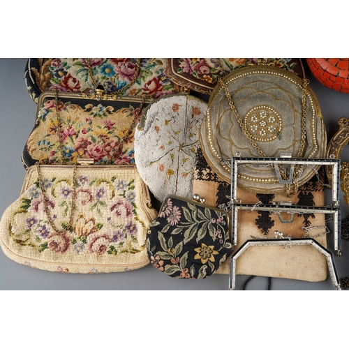 493 - A collection of early 20th Century metal mounted needlework and/or beaded  purses, a vintage mosaic ... 