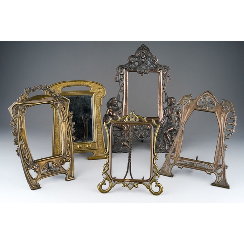 507 - Five various Art Nouveau cast brass frames, all easel backed, some stamped with Registration numbers... 