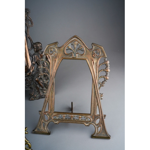 507 - Five various Art Nouveau cast brass frames, all easel backed, some stamped with Registration numbers... 